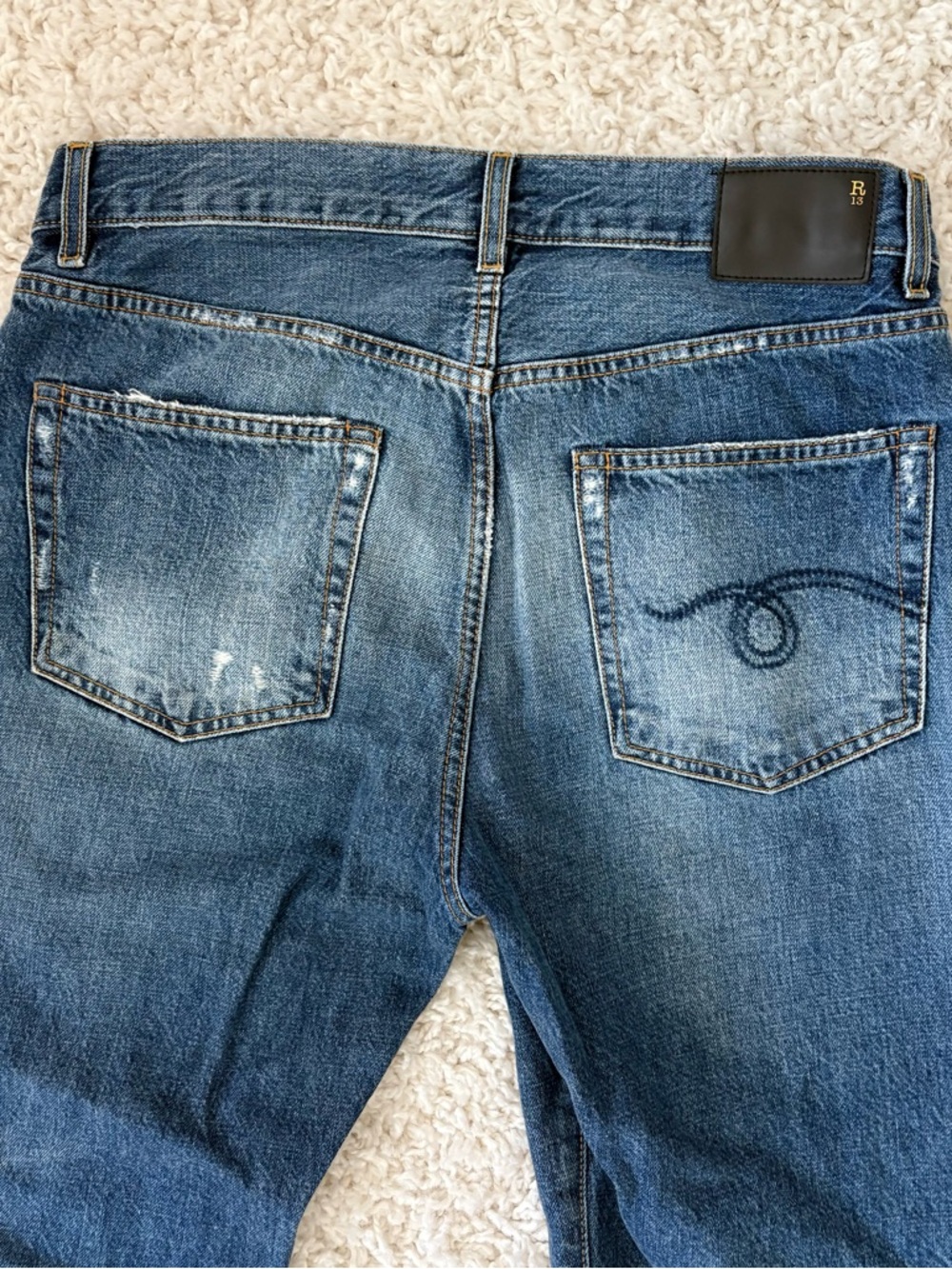 R13 Women's Dark Blue Distressed Boyfriend Jeans 28 - Picture 7 of 7